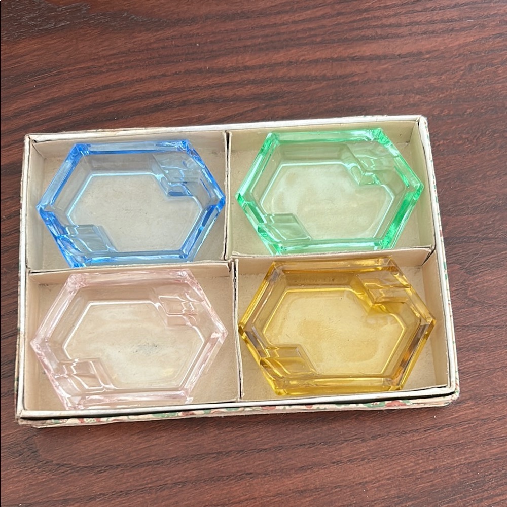 Set of Four Colorful Hexagonal Ashtrays
